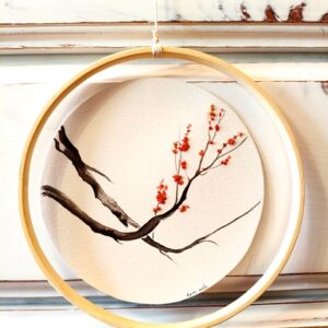 BASTIDOR  ACUARELA Y BORDADO-Sakura naranja